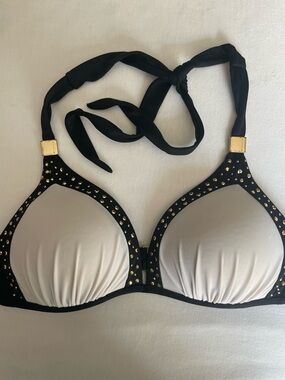 Victoria's Secret Black & White Studded Halter Bikini Top